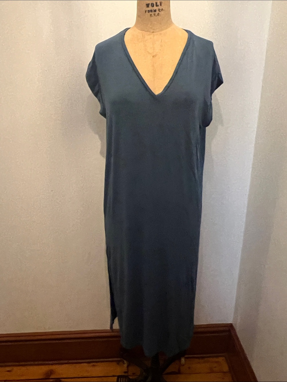 Zara Light Blue/Grey V-Neck Lightweight Maxi Dress w/ Side Slits M